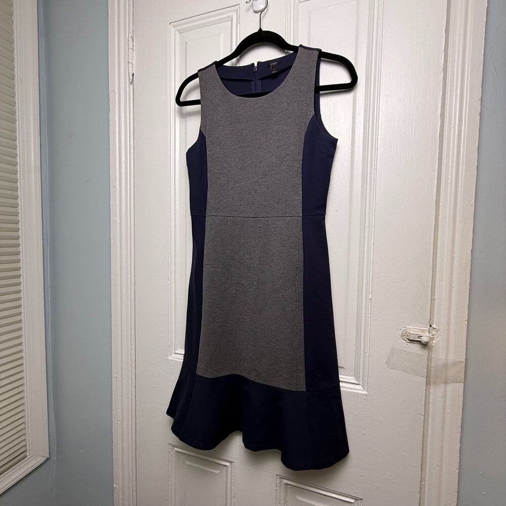 J. Crew Fit & Flare Dress Navy Gray Womens Size 2 Office Preppy Sleeveless